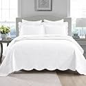 100% Cotton Embroidered Quilt Bedspread Set, Bright white Oversized Queen
