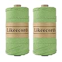 Likeecords 100% Cotton Rope Crochet Yarn Bag Cord 2mm 350Yards Braided Macrame Cord Macrame Rope Crochet Thread Gift for Knitter (Green)