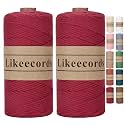 Likeecords 100% Cotton Rope Crochet Yarn Bag Cord 2mm 350Yards Braided Macrame Cord Macrame Rope Crochet Thread Gift for Knitter (Dark Red)