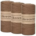 Likeecords 100% Cotton Crochet Yarn for Bag,3 Rolls/Pack 2mm x 510m,Macrame Cord,Chunky Yarn for Crocheting Handbag, Purse,Blankets Crafts Projects (Brown)