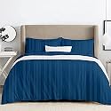 100% Cotton UK Queen - 84x84 Size Duvet Cover | Quilt Cover | Razai Cover | Comforter Cover Set, 3 PCs Duvet Set | rajai Set (1 Button Closure Duvet Cover + 2 Pillow case) - Mid Blue
