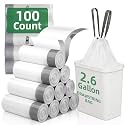 100 Counts 2.6 Gallon Trash Bag Drawstring Small Trash Bags, Thick Pre-separated Garbage Bags, Trash Bin Liners, Suitable for bathroom, kitchen, bedroom, office (White)