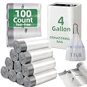 100 Counts 4 Gallon Trash Bag Drawstring Small Trash Bags, Thick Pre-separated Garbage Bags, Trash Bin Liners, Suitable for bathroom, kitchen, bedroom, office (White)