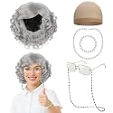 Huskein 100 Days of School Costume, Old Lady Costume for Kids with Grey Old Lady Wig for 100th Day of School Dress Up