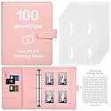100 Envelopes Money Saving Challenge Binder with Reusable Laminated Tracker, Budget Book with Cash Envelopes, Easy and Fun Way to Save $5,050 (Pink)