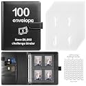 100 Envelopes Money Saving Challenge Binder with Laminated Tracker, Budget Binder with Cash Envelopes, Easy and Fun Way to Save $5,050 (Black)