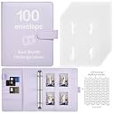 100 Envelopes Money Saving Challenge Binder with Reusable Laminated Tracker, Budget Book with Cash Envelopes, Easy and Fun Way to Save $5,050 (Purple)