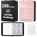 Pemocyny 100 Envelopes Money Saving Challenge Binder with Laminated Tracker, Money Saving Challenge Budget Binder with Cash Envelopes, Savings Challenge Book with Zippe to Save $5,050