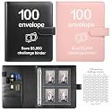 100 Envelopes Money Saving Challenge Binder with Reusable Laminated Tracker, Budget Book with Cash Envelopes, Easy and Fun Way to Save $5,050 (Black and Pink)