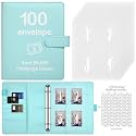 100 Envelopes Money Saving Challenge Binder with Reusable Laminated Tracker, Budget Book with Cash Envelopes, Easy and Fun Way to Save $5,050 (Blue)