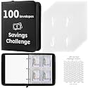 100 Envelopes Money Challenge Binder with Laminated Tracker, Budget Binder with Cash Envelopes, Savings Book with Zipper to Save $5,050 (Black)