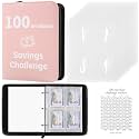 Pemocyny 100 Envelopes Money Saving Challenge Binder with Laminated Tracker, Money Saving Challenge Budget Binder with Cash Envelopes, Savings Challenge Book with Zipper to Save $5,050 (Pink)