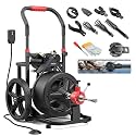 100 ft x 1/2 inch POPULO Auto Feed Electric Drain Snake Auger for 2 to 4 Inch Pipes, Sewer Plumbing Snake Auger, Heavy Duty Drain Cleaner Machine with 8 Cutters &amp; 1 Root Killer &amp; Gloves
