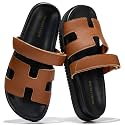100% Genuine Leather Adjustable Slides for Women Flat Slip-On Sandals Women