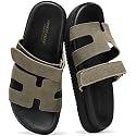 100% Genuine Leather Adjustable Slides for Women Flat Slip-On Sandals Women