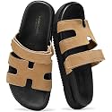 100% Genuine Leather Adjustable Slides for Women Flat Slip-On Sandals Women
