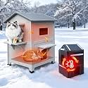 100% Insulated Outdoor Cat Houses for Winter, 2-Story Cat House Escape Door