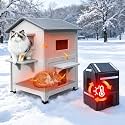 100% Insulated Outdoor Cat Houses for Winter, 2-Story Cat House Escape Door