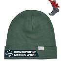 100% Merino Wool Beanie for Women, Men - Set Adult Skull Cap 17.5um &amp; Socks