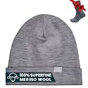 100% Merino Wool Beanie for Women, Men - Set Adult Skull Cap 17.5um &amp; Socks