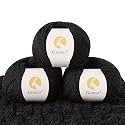 100% Merino Wool Yarn, 3-Ply Luxurious and Soft Yarn for Hand Knitting &amp; Crocheting (Black, 3Balls)