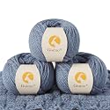 100% Merino Wool Yarn, 3-Ply Luxurious and Soft Yarn for Hand Knitting &amp; Crocheting (Light Blue, 3Balls)