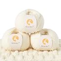 100% Merino Wool Yarn, 3-Ply Luxurious and Soft Yarn for Hand Knitting &amp; Crocheting (beige, 3Balls)