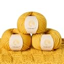 100% Merino Wool Yarn, 3-Ply Luxurious and Soft Yarn for Hand Knitting &amp; Crocheting (Gold,3Balls)