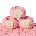100% Merino Wool Yarn, 3-Ply Luxurious and Soft Yarn for Hand Knitting &amp; Crocheting (Pink,3Balls)