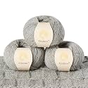 100% Merino Wool Yarn, 3-Ply Luxurious and Soft Yarn for Hand Knitting &amp; Crocheting (Light Gray,3Balls)