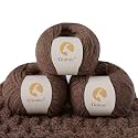 100% Merino Wool Yarn, 3-Ply Luxurious and Soft Yarn for Hand Knitting &amp; Crocheting(Mocha, 3Balls)