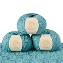 100% Merino Wool Yarn 3-Ply Luxurious and Soft Yarn for Hand Knitting &amp; Crocheting (Cyan,3Balls)