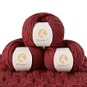 100% Merino Wool Yarn 3-Ply Luxurious and Soft Yarn for Hand Knitting &amp; Crocheting (Roman red, 3Balls)