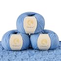 100% Merino Wool Yarn 3-Ply Luxurious and Soft Yarn for Hand Knitting &amp; Crocheting (Sky Blue,3Balls)