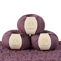 100% Merino Wool Yarn 3-Ply Luxurious and Soft Yarn for Hand Knitting &amp; Crocheting (Grape Purple,3Balls)