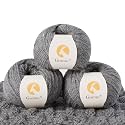 100% Merino Wool Yarn, 3-Ply Luxurious and Soft Yarn for Hand Knitting &amp; Crocheting (Dark Gray, 3Balls)