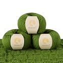 100% Merino Wool Yarn 3-Ply Luxurious and Soft Yarn for Hand Knitting &amp; Crocheting (Grass Green,3Balls)