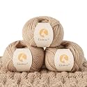 100% Merino Wool Yarn, 3-Ply Luxurious and Soft Yarn for Hand Knitting &amp; Crocheting(Khaki, 3Balls)
