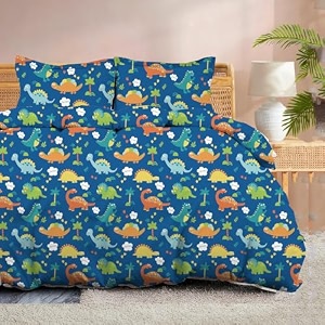 100 microfiber 1 piece duvet cover zipper closure soft amp breathable for comfortable sleep wrinkle free duvetquiltrazaicomforter cover- blue dinosaur - double