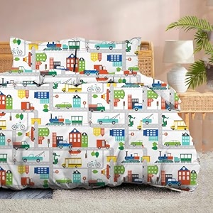 100 microfiber 1 piece duvet cover zipper closure soft amp breathable for comfortable sleep wrinkle free duvetquiltrazaicomforter cover- city traffic - double
