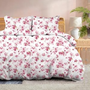 100 microfiber 1 piece duvet cover zipper closure soft amp breathable for comfortable sleep wrinkle free duvetquiltrazaicomforter cover- floral pink - double