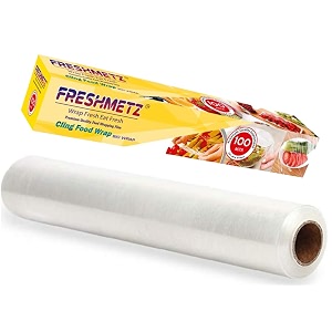 cling film wrap 100 mtr roll  bpa free biodegradable food wrap  multipurpose transparent cling sheet for kitchen fridge amp catering use  non-stick microwave safe  100m pack of 1