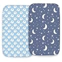 100% Organic Cotton 2 Pk Bedside Sleeper Bassinet Fitted Mattress Sheets Perfectly Compatible with Mika Micky, Baby Delight, Ronbei, Chicco, Cloud Baby, AMKE, Angelbliss, Arm's Reach. Cloud, Stripe