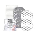 100% Organic Cotton Fitted Bassinet Sheets Perfectly Compatible with Halo, Snoo, Graco, and All Other Standard Size Bassinets. 3 Pk Adapts to Oval, Hourglass &amp; Rectangle Shaped Bassinet Pads. Gray
