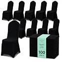 100 Pack Black Spandex Chair Covers – Stretch Polyester Slipcovers for Wedding, Banquet, Party &amp; Dining Chairs – Flat Front Design, Universal Fit