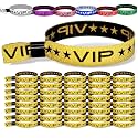 100 Pack Glitter Gold VIP Party Wristbands with Secure Locking Clip. Must Have Adjustable Sparkle VIP Wrist Bands for Events, Parties, Weddings and Festivals
