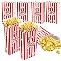 100 Pack Paper Popcorn Boxes, Classic Red & White Striped Popcorn Containers, Close-Top Foldable Snack Bowl Buckets for Movie Theater Night, Carnival, Party Favors & School Events