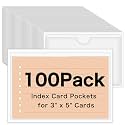 100 Pack Self-Adhesive 3" x 5" Index Card Pockets Clear Lables Holder