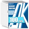 100 Pack Sheet Protectors, Top Loading Reinforced 3-Hole Page
