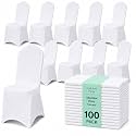 100 Pack White Spandex Chair Covers – Stretch Polyester Slipcovers for Wedding, Banquet, Party & Dining Chairs – Flat Front Design, Universal Fit